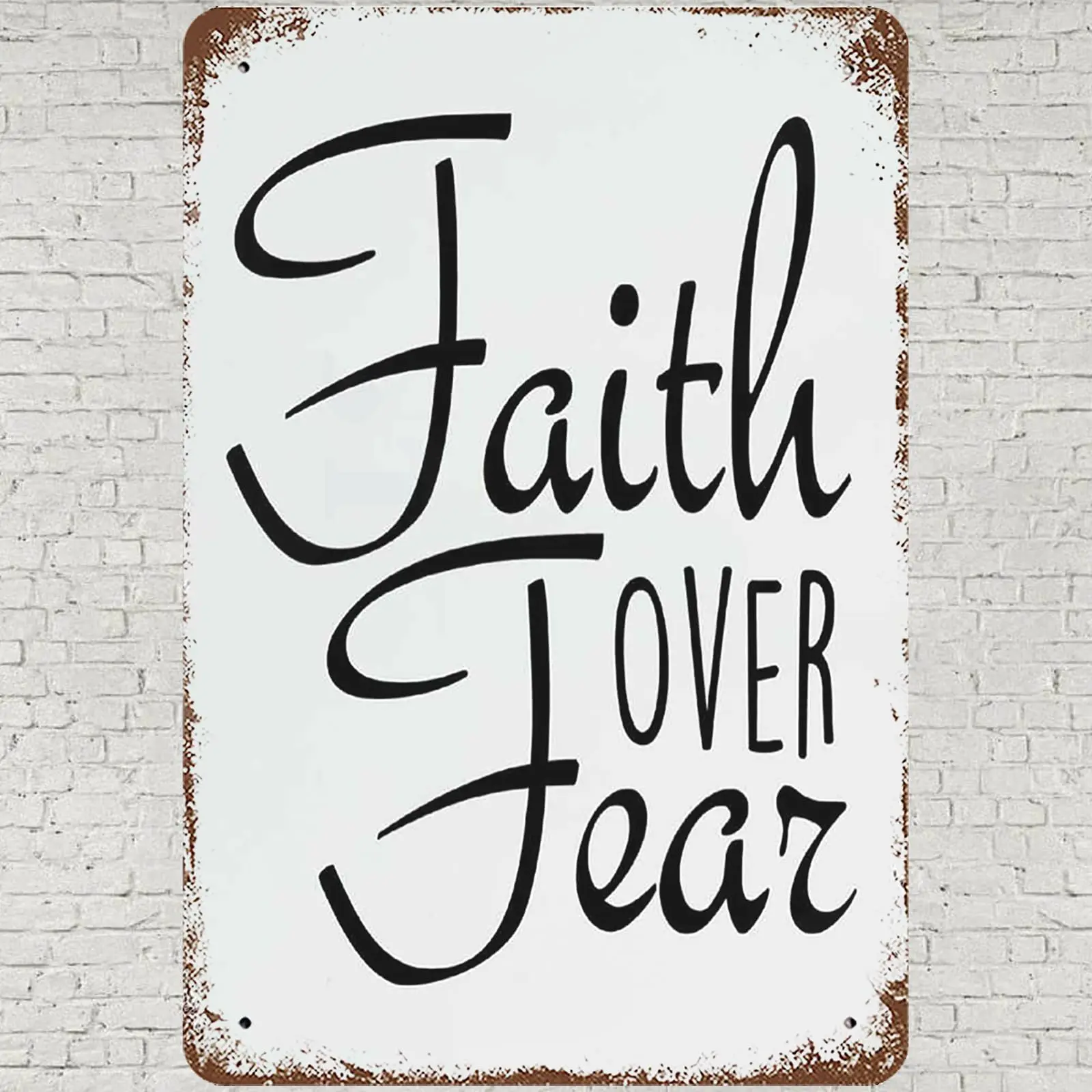 CHARLLR Vintage Metal Tin Sign 8x12, Inspirational Quotes Wall Art Decor, Faith Over Fear Retro Poster for Home Living Room Bedr