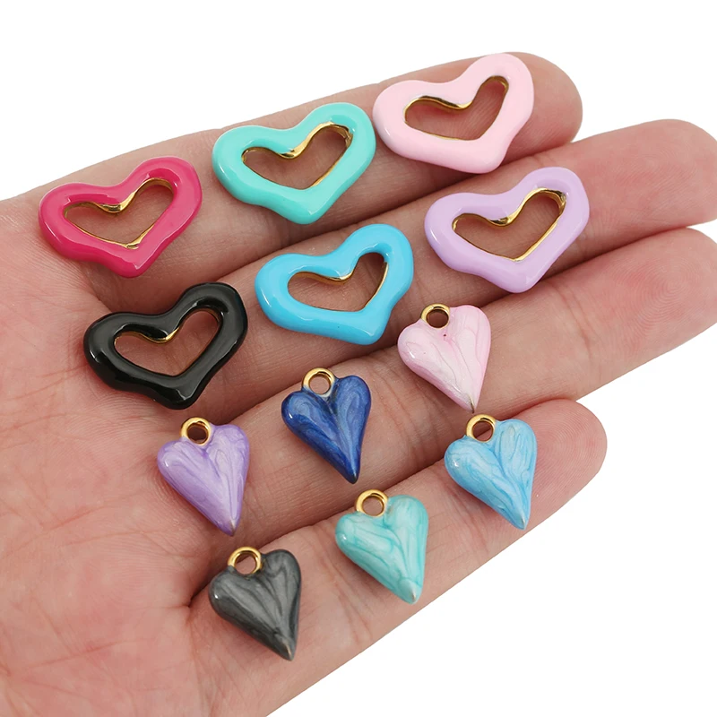 Breloques en forme de cœur en émail coloré en acier inoxydable, pendentifs pour Bracelets, bijoux, boucles d'oreilles, accessoires de fabrication de colliers, 3 pièces