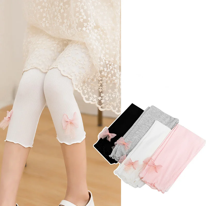 

Girls Short Leggings Summer Cotton Thin Soft Breathable Cute Bow Elastic Children Pants 2022 New Teenager Girls Clothing