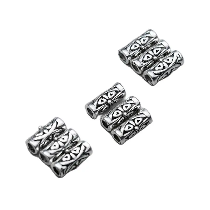 1pc/lot 925 Sterling Silver Clover Flower Tube Beads 9x4mm Antique Black Braided Rope Silver Spacers DIY Jewelry Accessories