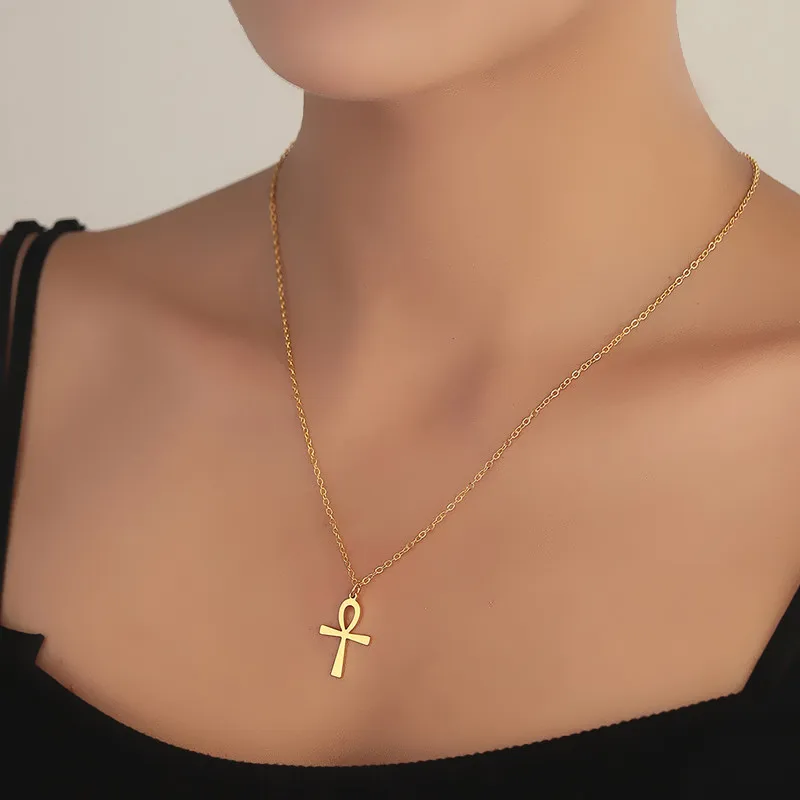 Collar con colgante religioso de Cruz de Ankh copto de acero inoxidable, regalo de joyería de guardián