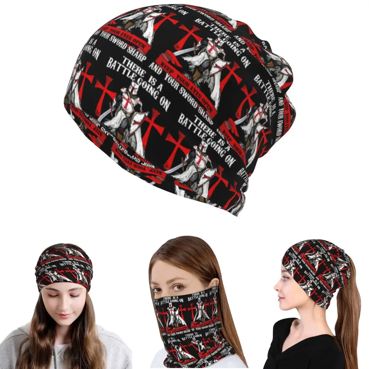 Knights Templar Cross Shield Symbol Medieval Sword Emblem Secret Order Bandana Neck Gaiter Face Scarf Cycling Scarf Beanies Hat