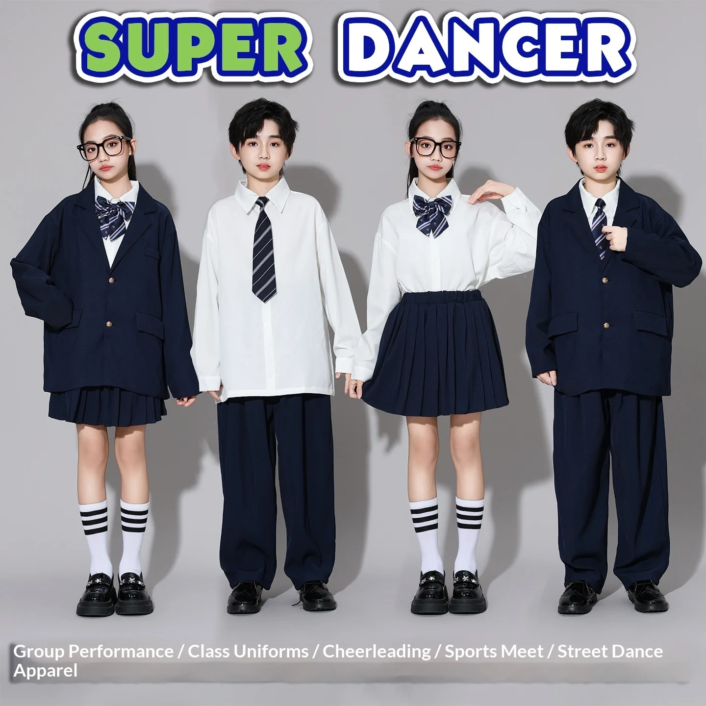 Kids Suit British Style Uniform Set Dance Performances Preppy Blazer Shirt Skirt Pants for Boys Girls Back To School Group Wear