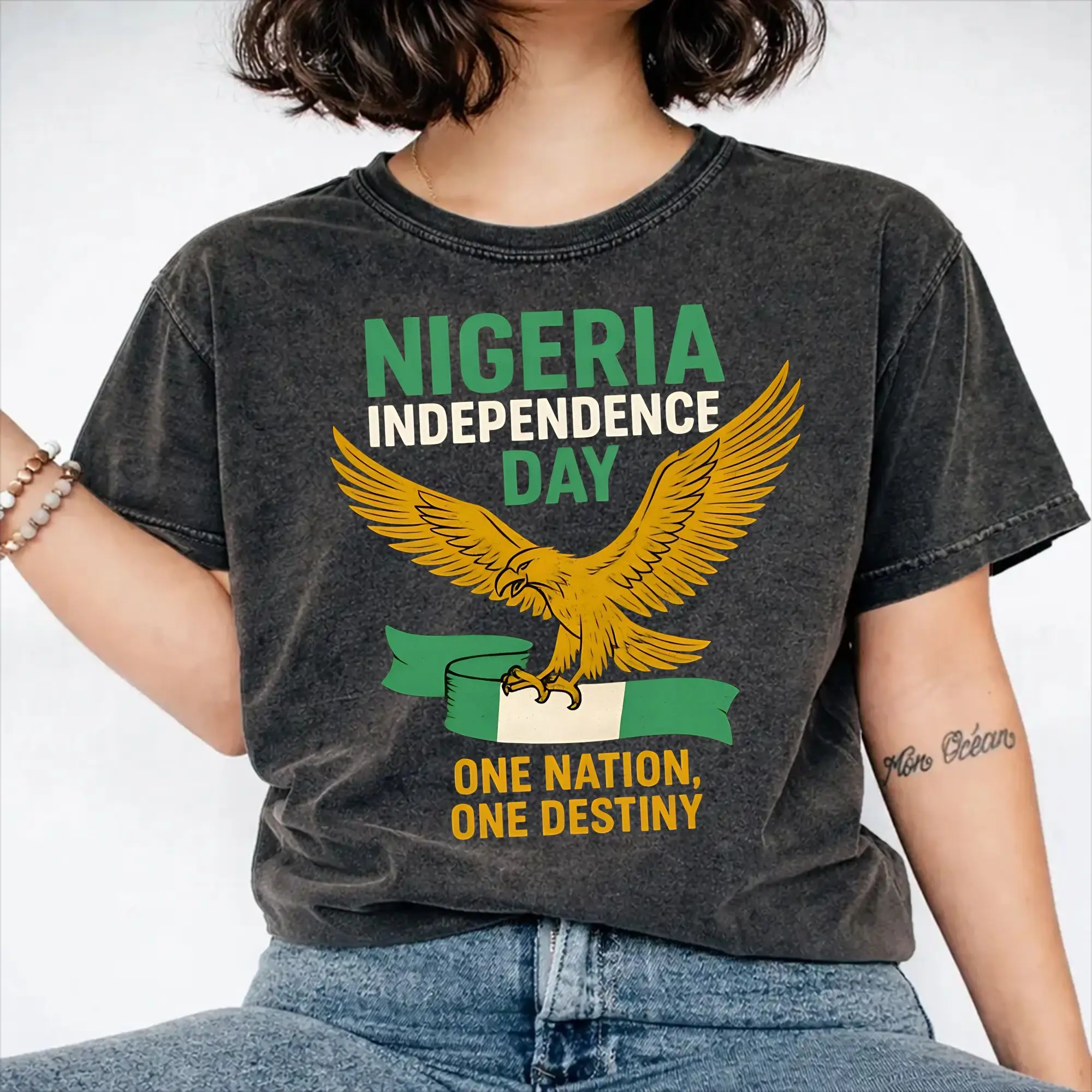NIGERIA INDEPENDECE DAY  ONE NATION ONE DESTINY Accessories Washed T Shirts for Men Women Streetwear Hip Hop T-Shirts