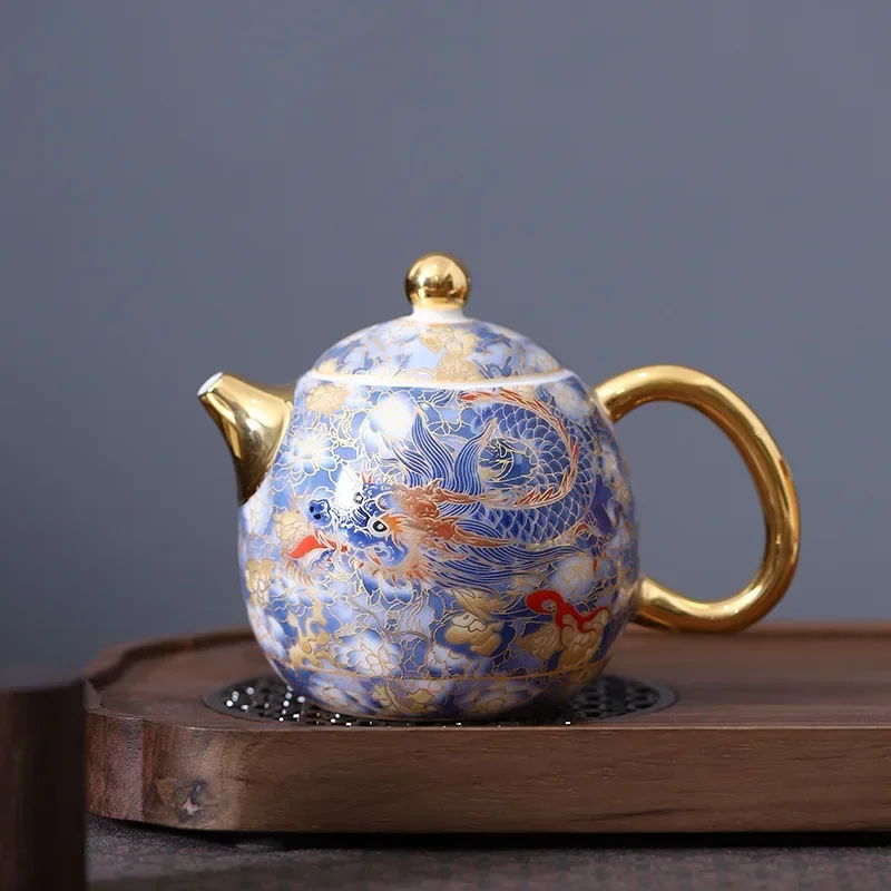 Colorful Handmade Flower Teaware Gift Gilt One Pot Two Cups Mutton Fat Jade Tea Set Small Luxury Teapot Teacup Ceramic Gift Box