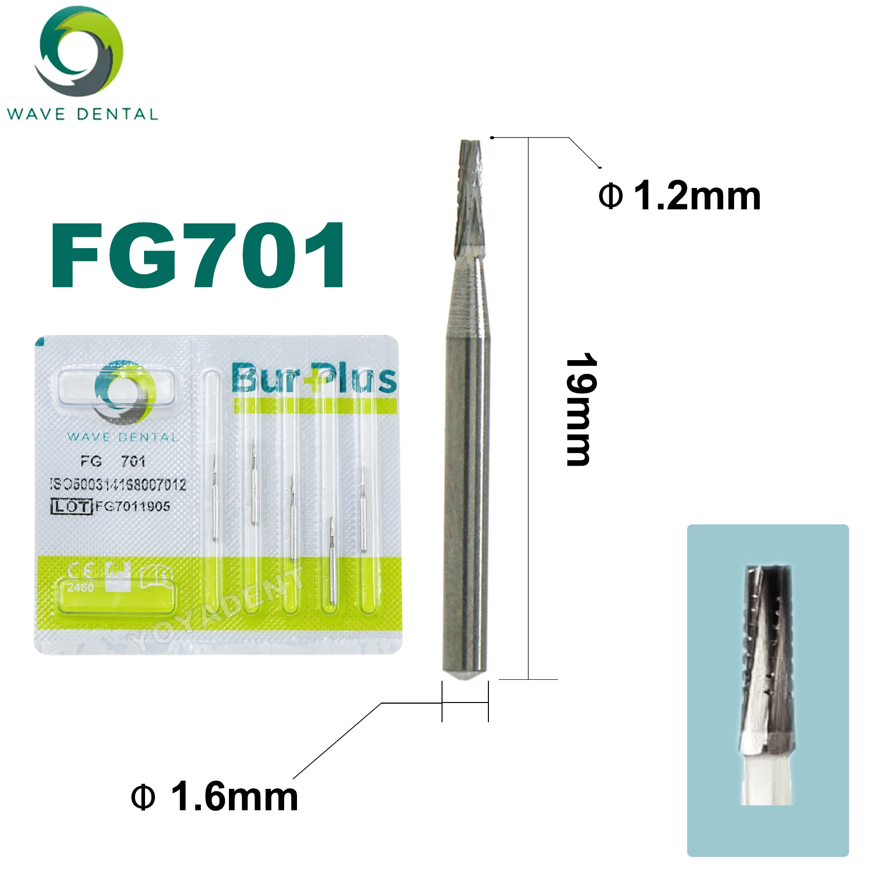 WAVE Dental Burs Tungsten Carbide Burs Tapered Fissure Head FG 701 701L 702 702L 703 Fit High Speed Handpiece Dentistry Drill - Image 2