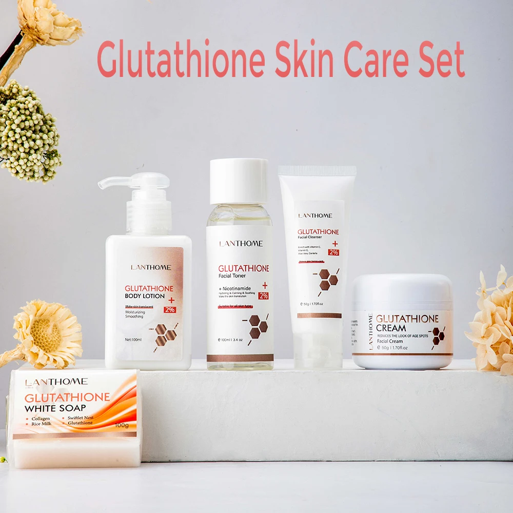 5PCS Glutathione Skin Care Sets Facial Serum Toner Soap Face Cleanser Moisturizing Firming Cream for Face Skin Care