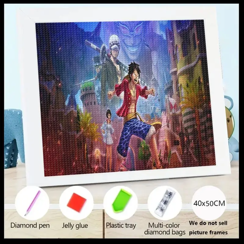 

1 шт., 40x50 см, цельный набор для алмазной живописи в стиле аниме, 5D, полная дрель, сделай сам, обезьяна Д. Луффи и Трафальгарское право, хрустальные стразы, вибра