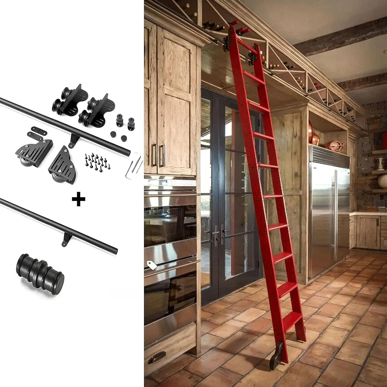 Retractable Sliding Barn Door Hardware Kit 3.3Ft-20Ft, Rolling Ladder Hardware Library Sliding Ladder Hardware Kit(No