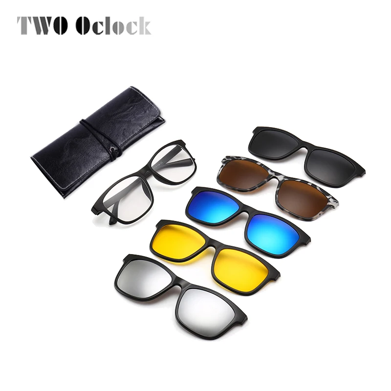 TWO Oclock Magnetic Sunglass Men Women Polarized UV400 Clip On Myopia Optic Prescription Glasses PC Frame 5 In 1 Glasses Eyewear image 4