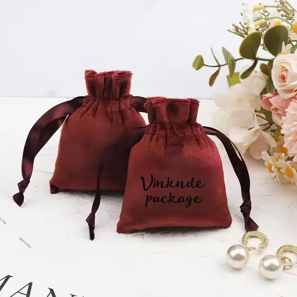 

Custom Logo Yellow Jewelry Velvet Bag Ribbon Drawstring Pouches Gift Display Packing Storage Wedding Favors Travel Candy Pocket