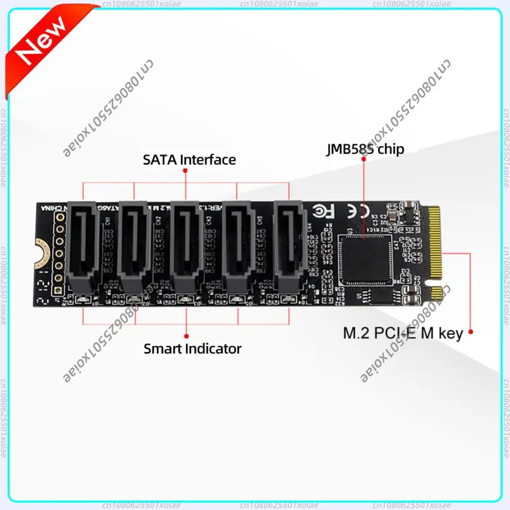 M.2 M-Key PCI Express To SATA 3.0 Expansion Card JMB585 Chipset Converter Card Support for  OS/Windows /Linux 6Gbps 5 Ports