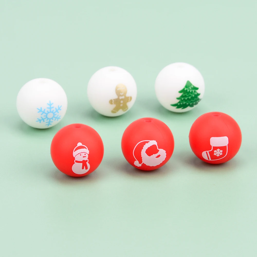 Christmas Silicone 15mm Beads 30PC Hat Santa Claus Xmas Tree Loose Spacer For Jewelry Making Diy Bracelets Necklace Accessories