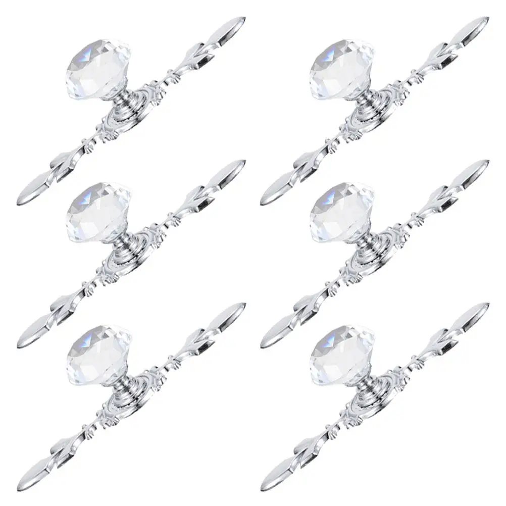 6Pcs Crystal Door Handles Modern Closet Drawer Pull Knobs Metal Cabinet Dresser Replacement Hardware Wardrobe Door Handles