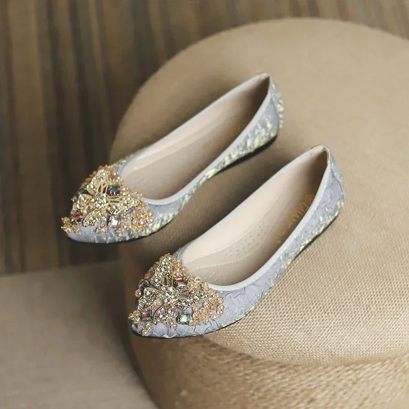 Women Ballet Flats Rhinestone Wedding Ballerina Shoes Foldable Sparkly Comfort Slip on Shoes Loafers plus size 44 45