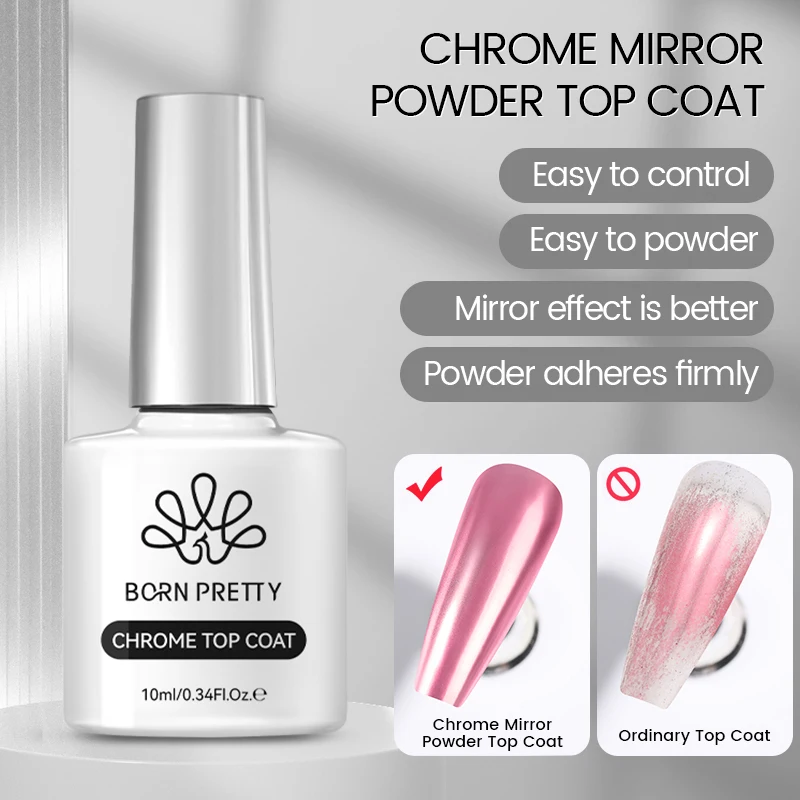 Born Pretty 10ml Magical Chrome Mirror Top Coat Soak Off Gel UV smalto per unghie Semi-permanente Gel funzionale in polvere glitterata in metallo