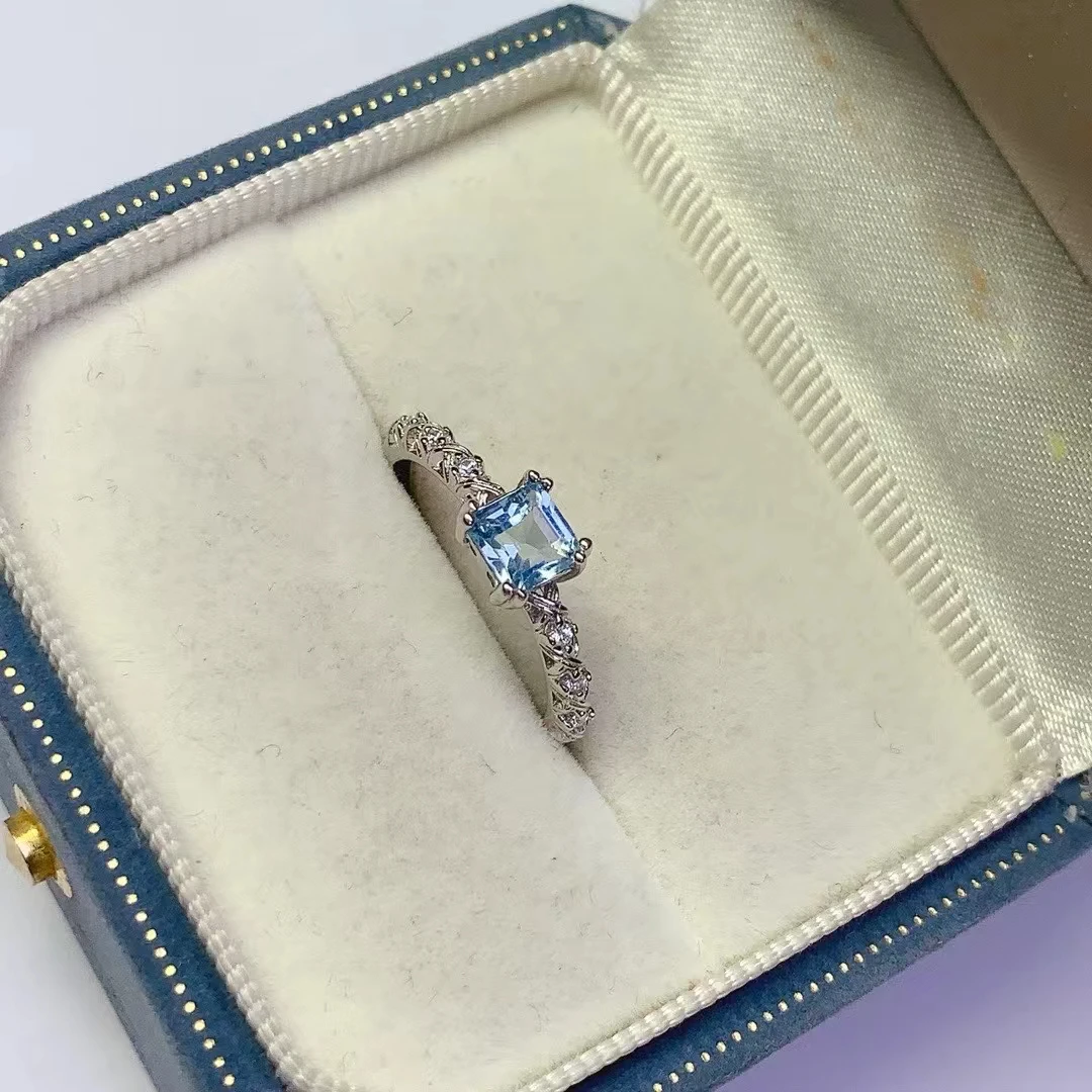 KJJEAXCMY Natural Aquamarine Ring S925 silver , electroplated locking color process, high clarity Full of luster Support testing