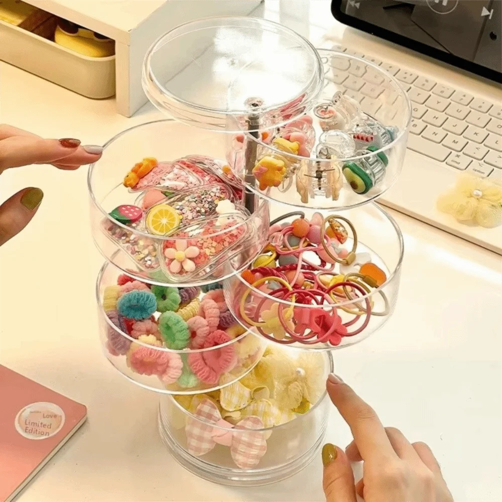 Hair Accessories Jewelry Organizer Box Dustproof Multifunctional Rotating Storage Box Headwear Storage Case