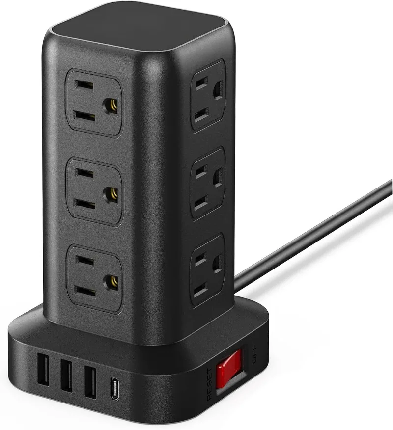 

Башенный удлинитель PD20W с защитой от перенапряжения, удлинитель длиной 15 футов с несколькими розетками, 12 переменного тока, 4 USB (1 USB C), мини-удлинитель с