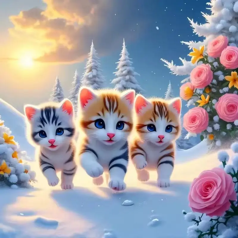 

CHENISTORY 5D Diamond Painting Cat Animal Full Square Diamond Embroidery Cross Stitch Kit Rhinestones Mosaic Winter Art Home Dec