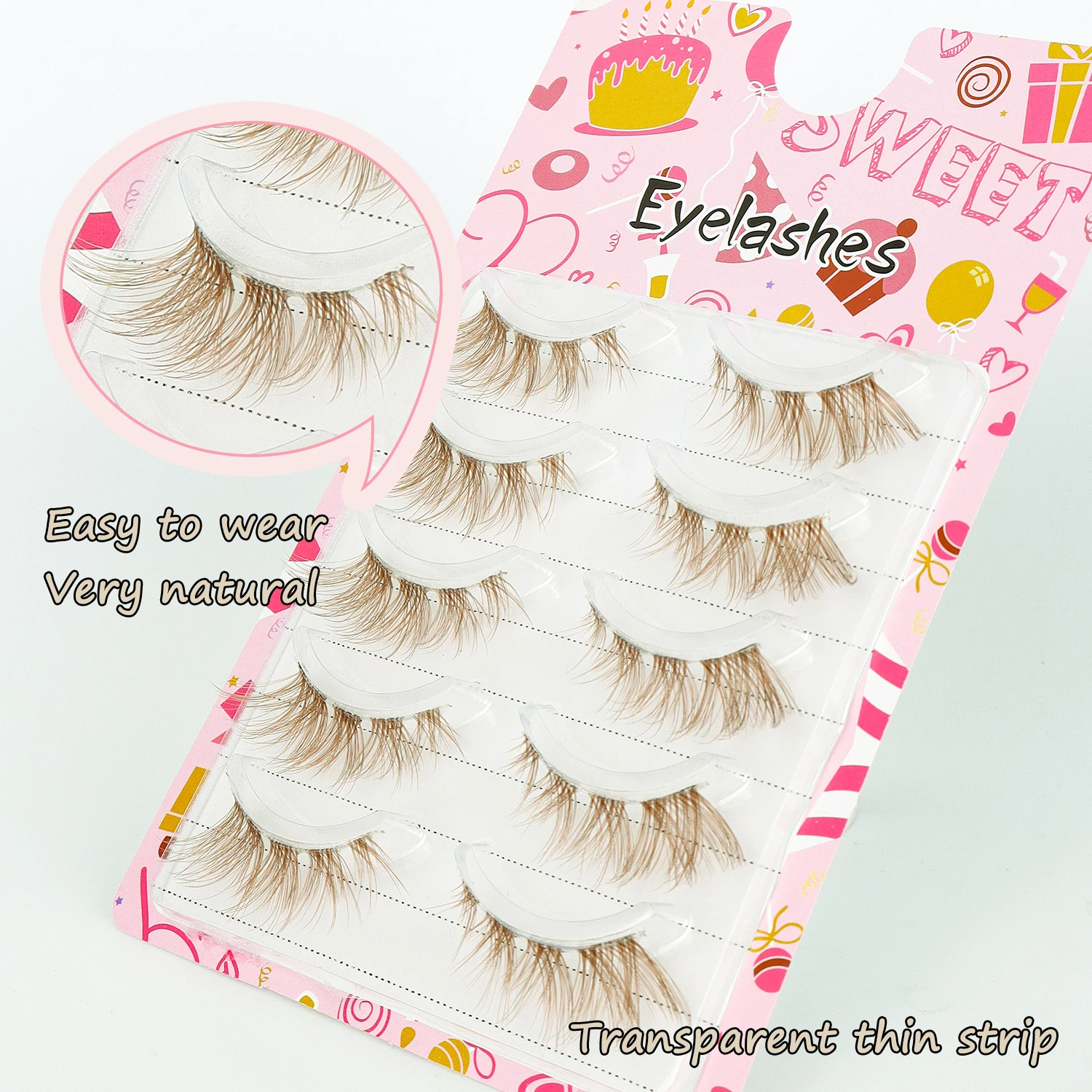 5 paires de faux cils bruns 3D pour les yeux de bande dessinée pour allonger naturellement la queue de faux cils