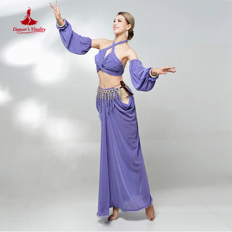 Belly Dance Performance Suit for Women Oriental Sleeveless Top+gloves+skirt 4pcs Girl\'s Belly Dancing Professional Clothing Set