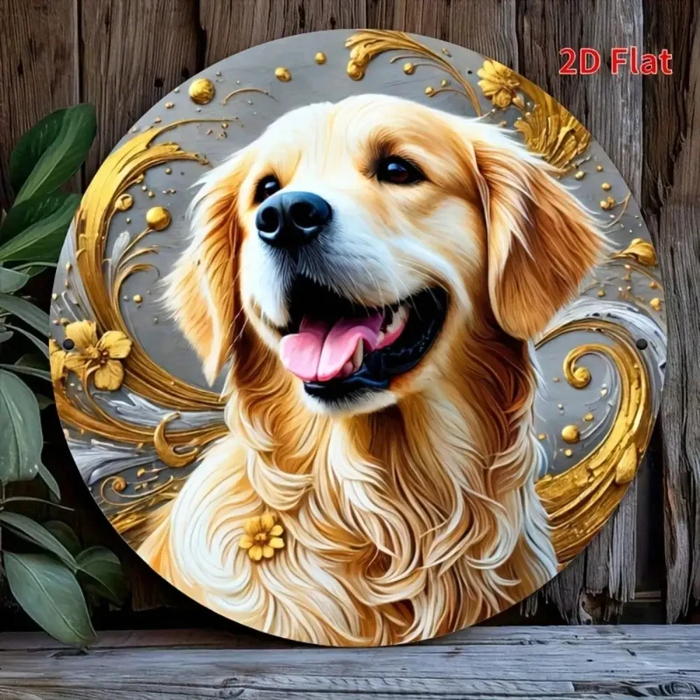 Golden Retriever Metal Wall Art Decoration Waterproof and Durable Floral Dog Sign Home Decor