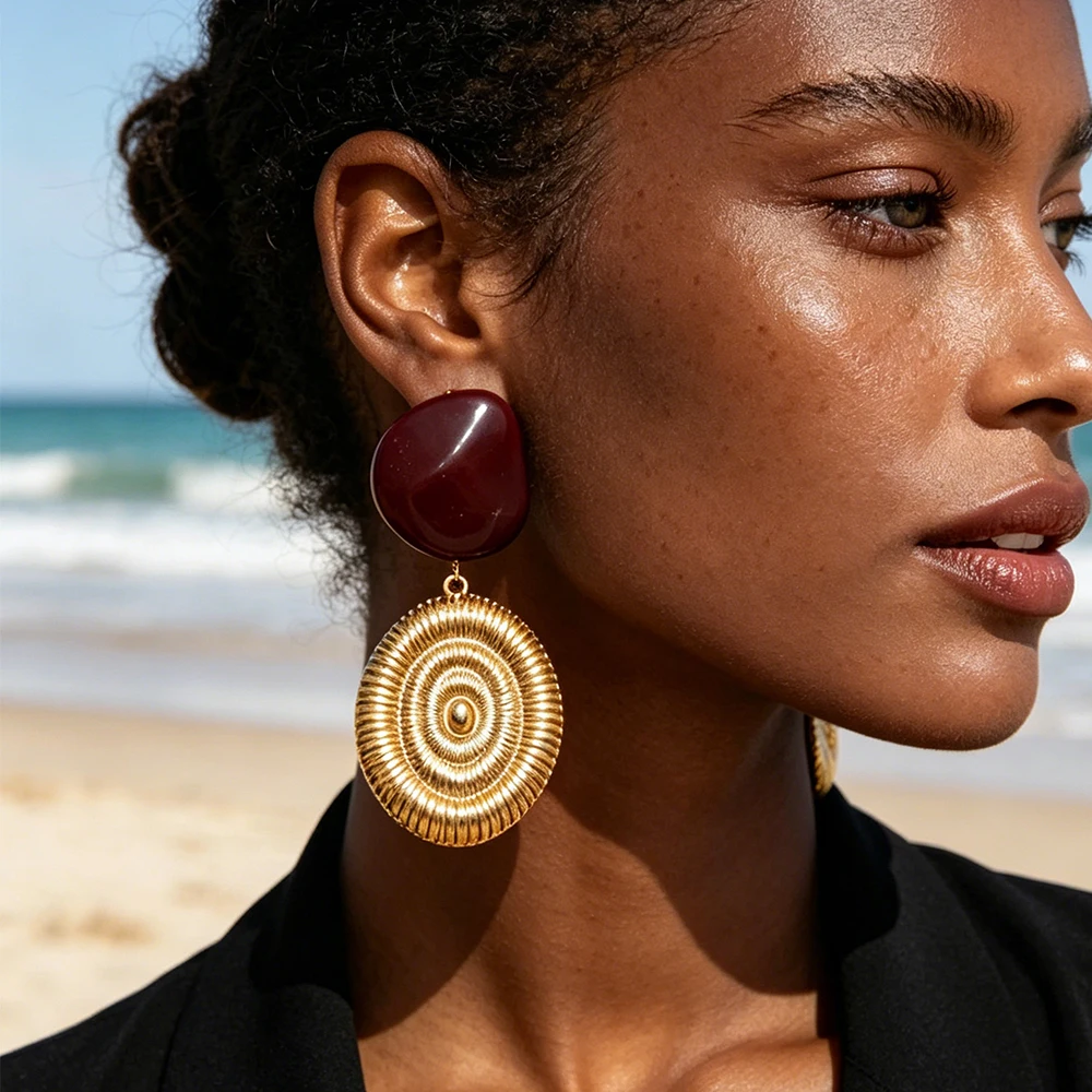 Image of 2026 Sommer Vintage Harz-Metall Geometrische Muschel-Ohrhänger für Damen – Modeschmuck für Feiertage und Partys, Halsaccessoires