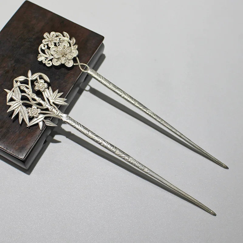 

Ethnic Style Hair Accessories Ancient Costume Handmade Miao Silver Plated Hairpin Retro Plum Blossom Hair Accessories Classical