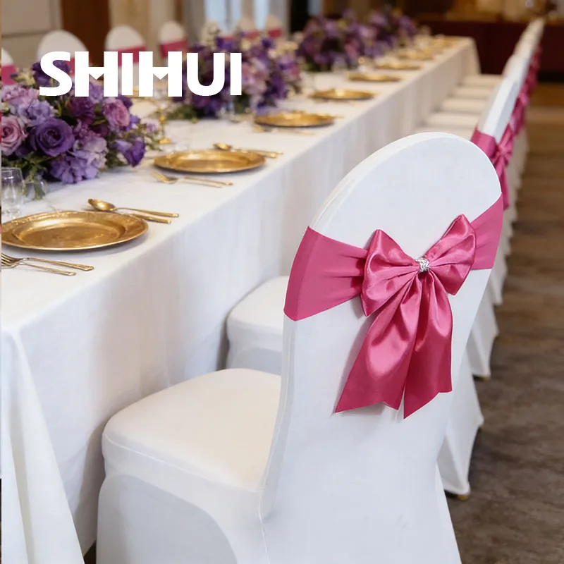 4/6/10/12/50/100 Pcs Satin Ribbon Sashes Chairs Bows Ties Spandex Sash Decor Hotel Birthday Party Wedding Event Luxury Decor