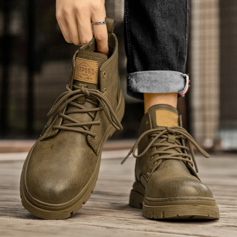 

Big Yellow Boots High-Top Boots: Autumn Men's Genuine Leather Shoes, 2024 New Inner Height-Increasing Stylish Thickened Sole Wor