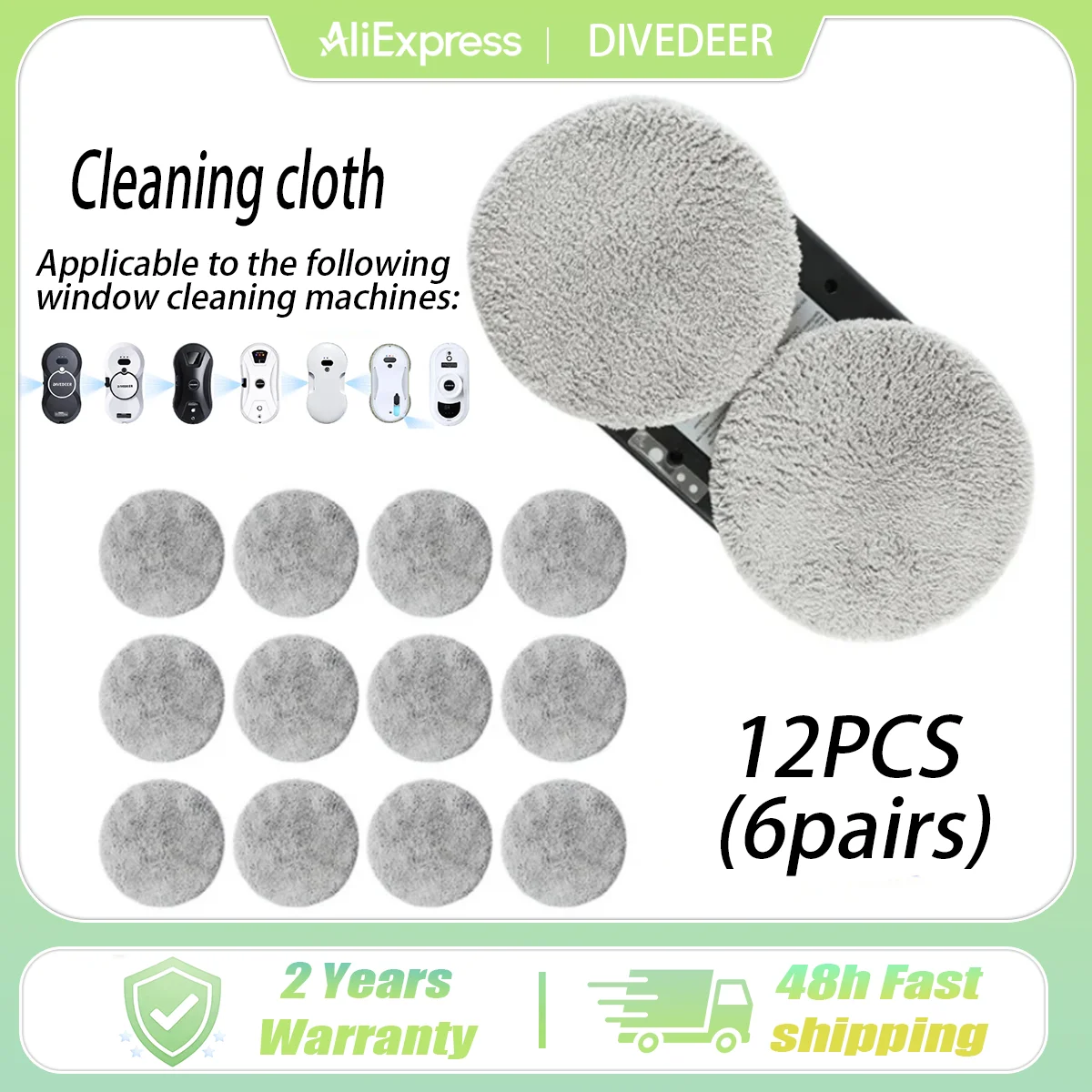 DIVEDEER 12 PCS Electric Window Cleaner Round Cleaning Cloth Window Cleaner Wipes
