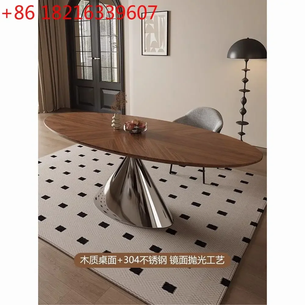 YAO Italian minimalist rock slab walnut solid wood dining table household antique dining table oval