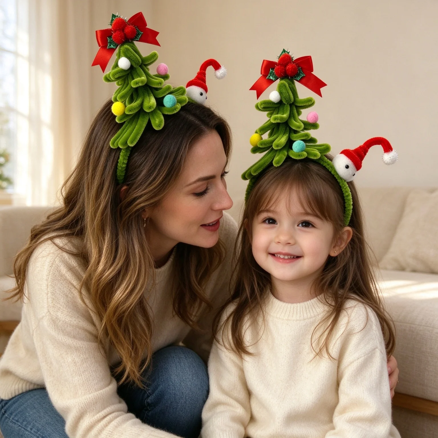 Christmas Headband Christmas Tree Pom Pom Red Bow Santa Hat Hair Accessory Festive Hairband Party Gift for Women Girls