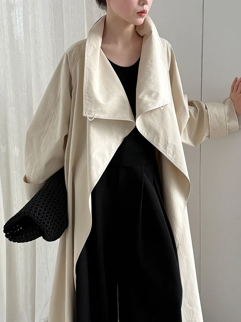 GC 2026 Women Apricot Big Size Long Elegant Trench New Stand Collar Long Sleeve Windbreaker Fashion Tide Spring Autumn