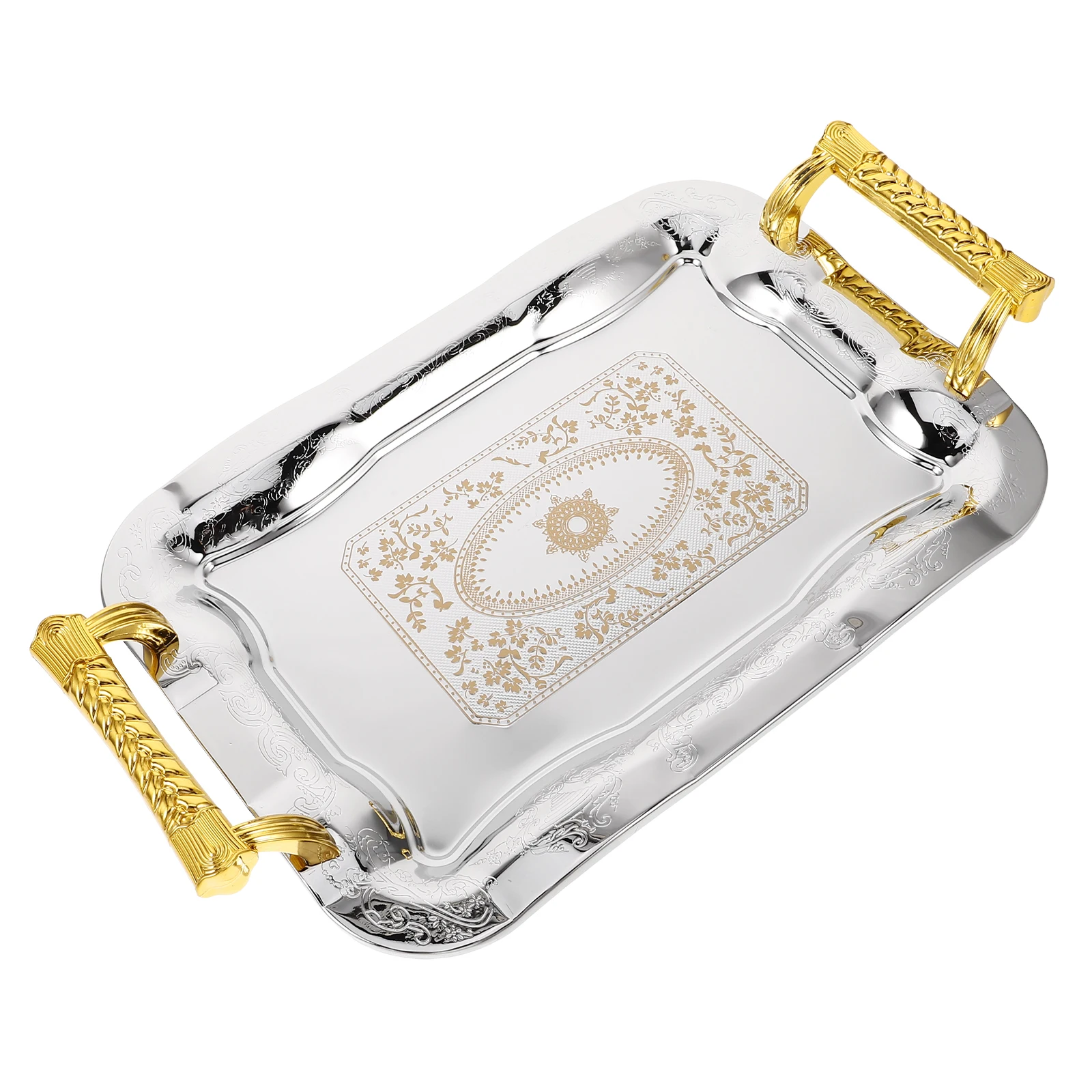 

1pc Stainless Steel Large Capacity Serving Tray Food Serving Tray Restaurant Hotel KTV European Style Food Storage