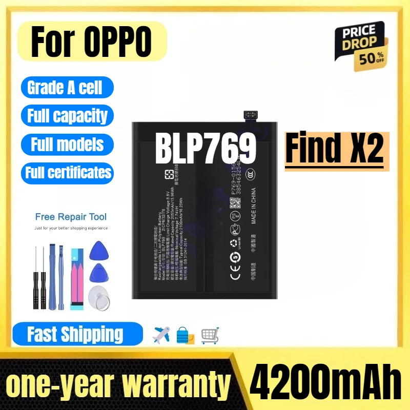 

BLP769 for OPPO Find X2 Mobile Phone Battery High Quality High Capacity Battery Replacement Bateria Grade A Cell with Tools