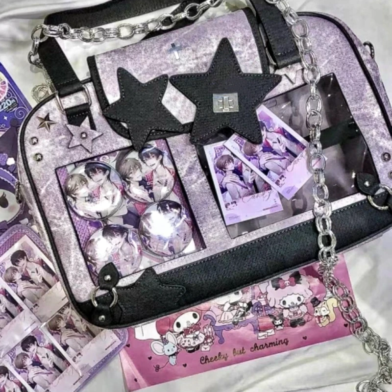 Y2K-Bolso cruzado con bolsillo transparente para mujer, bandolera de hombro con diseño de estrella Ita a la moda, bolso de mano bonito