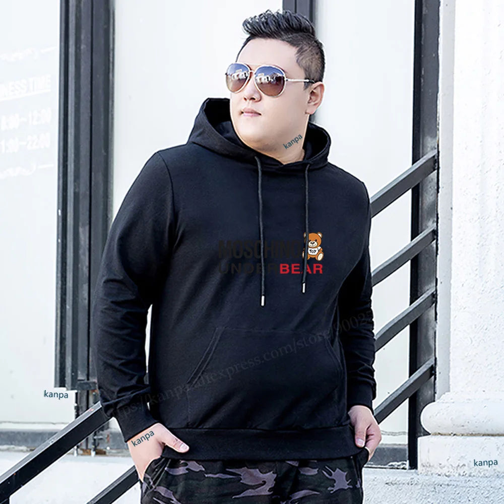 

Cotton Dropped Shoulder Hooded Trendy cartoon bear print pattern Sweatshirt Men's Plus Size Loose Pullover Fashion Sweatshirt