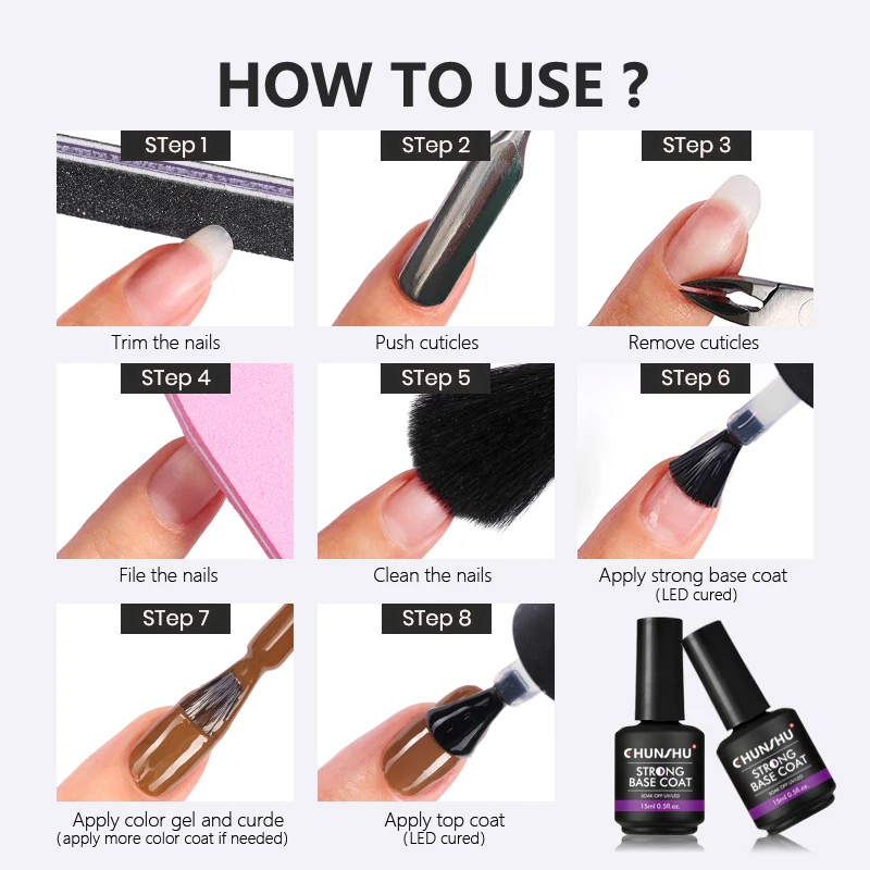 CHUNSHU 15ML Strong Base Coat For Manicure Hybrid Nail Art Long Lasting Transparent Base Gel Semi Permanent Reinforcement image 6