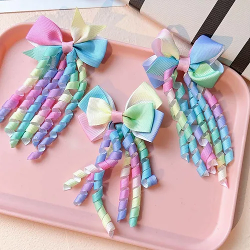 2 unids/set cinta de color caramelo borla lazo sólido Clip de pelo Linda chica doble cola de caballo Clip de pelo accesorio para el cabello regalo para niños