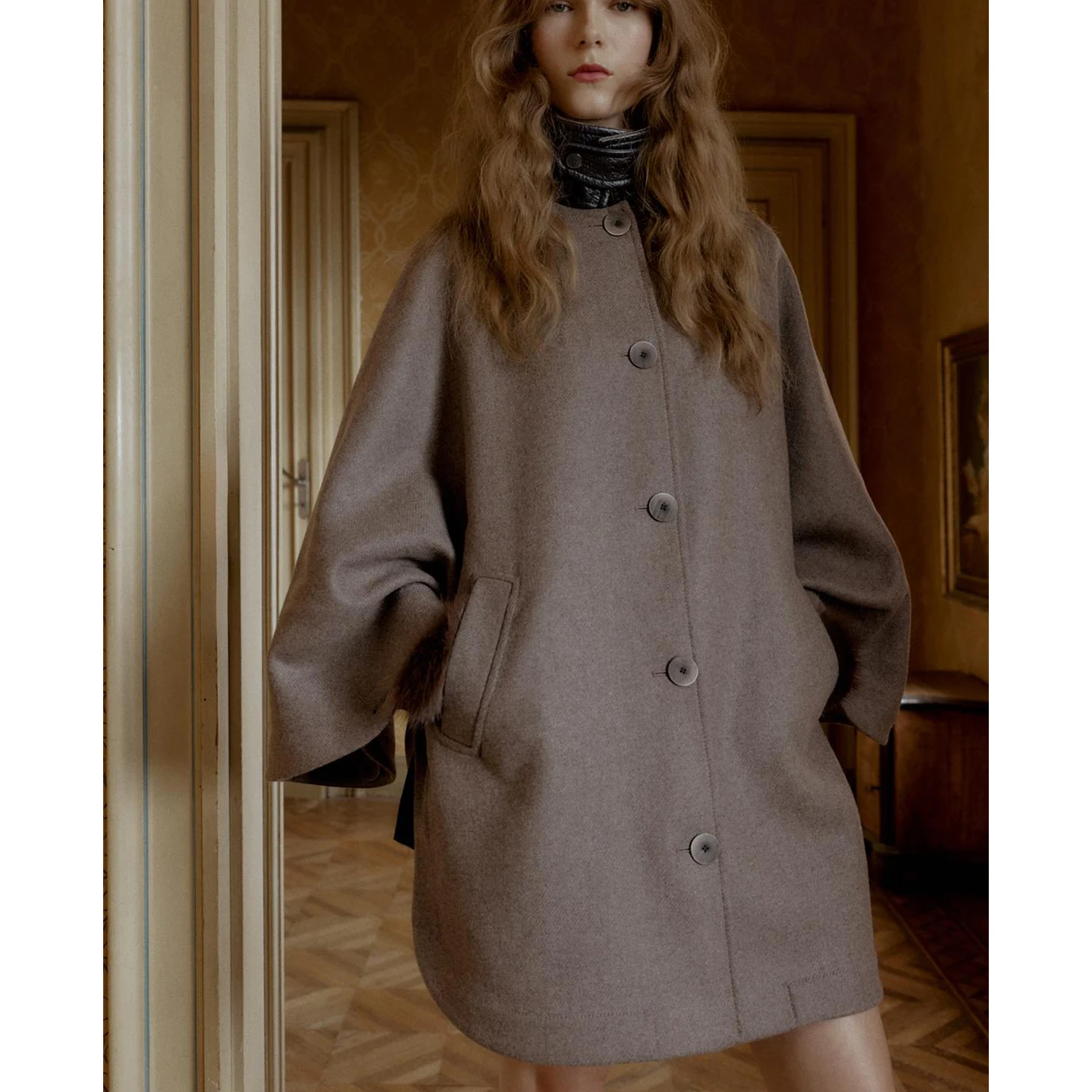 Winter New Casual Hooded Double Layered Decoration Coat Loose Fit Stand Collar Women's Outerwear Polyester Fiber 00%