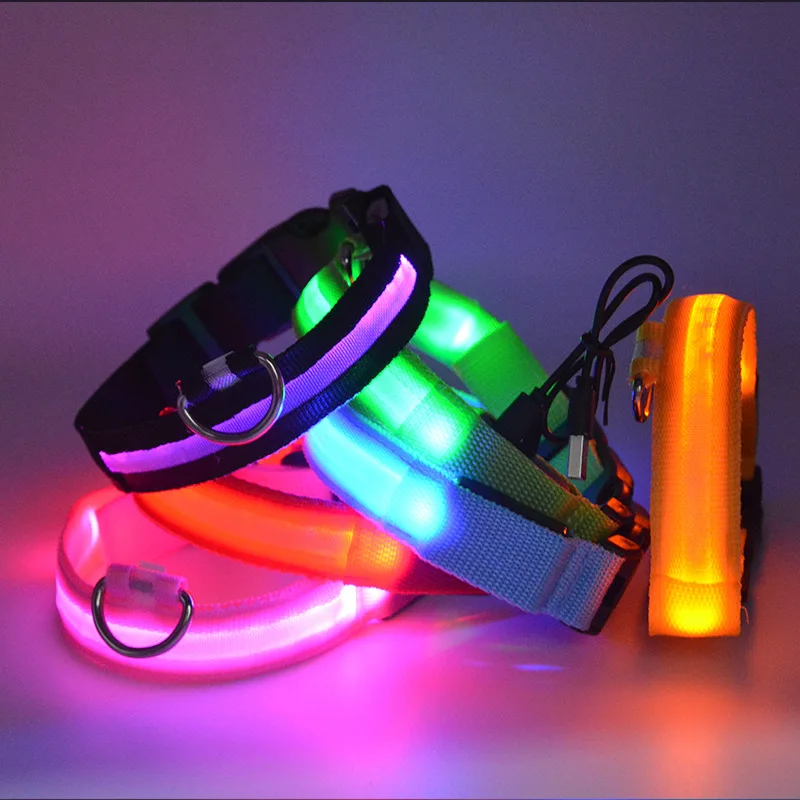 LED Glowing Dog Collar Adjustable USB Rechargeable Luminous Collar For Cats Dogs Night Anti-Lost Collar Pet Products Accessories