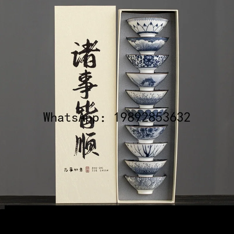 

b2010pcs/box Blue and White Porcelain Tea Bowls Ceramic Kung Fu Small Teacups Single Master Cup with Gift Box Packaging Teaware