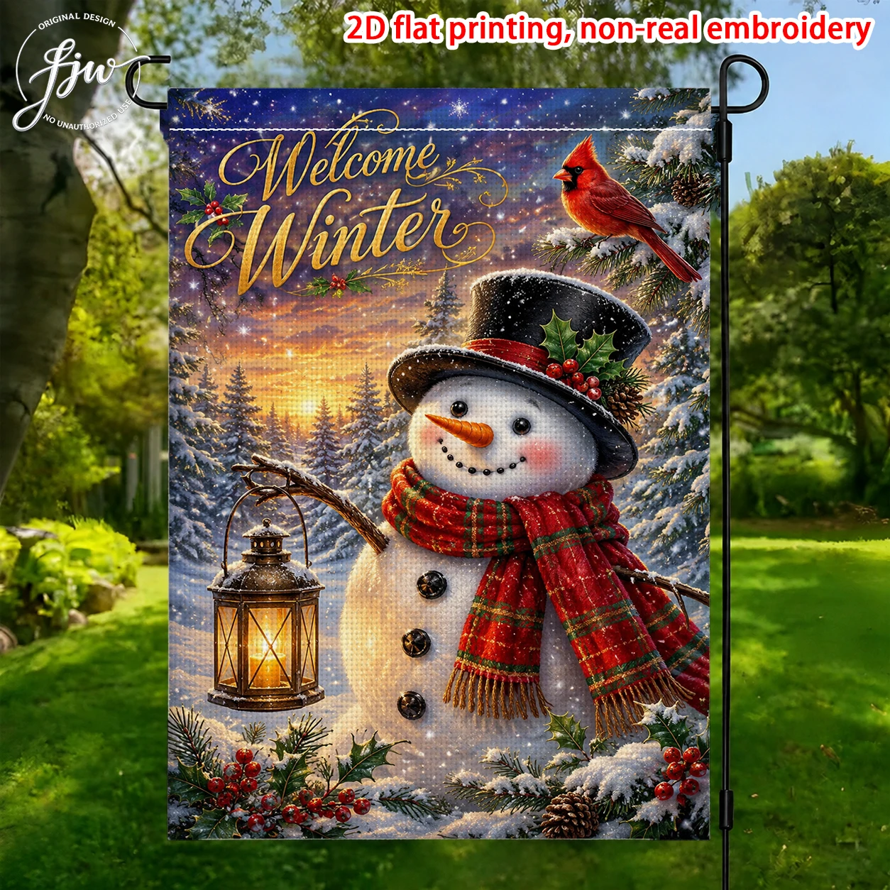 1pcs Christmas Winter Garden Flags, Cute Snowman Hippo Holiday Yard Flags for Outdoor Patio Lawn Christmas Decoration