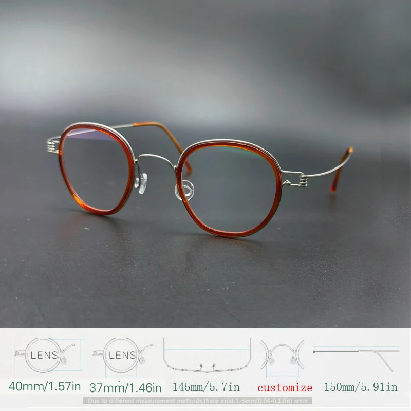 Handmade polygonal irregular metal and acetate fiber eyeglass frames for men and women without screws, lightweight glasses