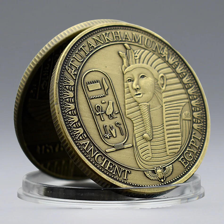 Moneda de recuerdo del faraón del Antiguo Egipto, moneda conmemorativa de Tutankhamun chapada en bronce