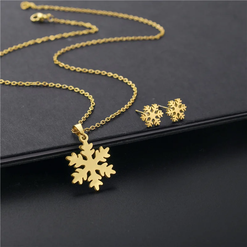 NEW Christmas Decoration Earrings Snowflake Necklace Stainless Steel Frozen charm Jewelry Set Gift for Kids Girl Winter TZ202