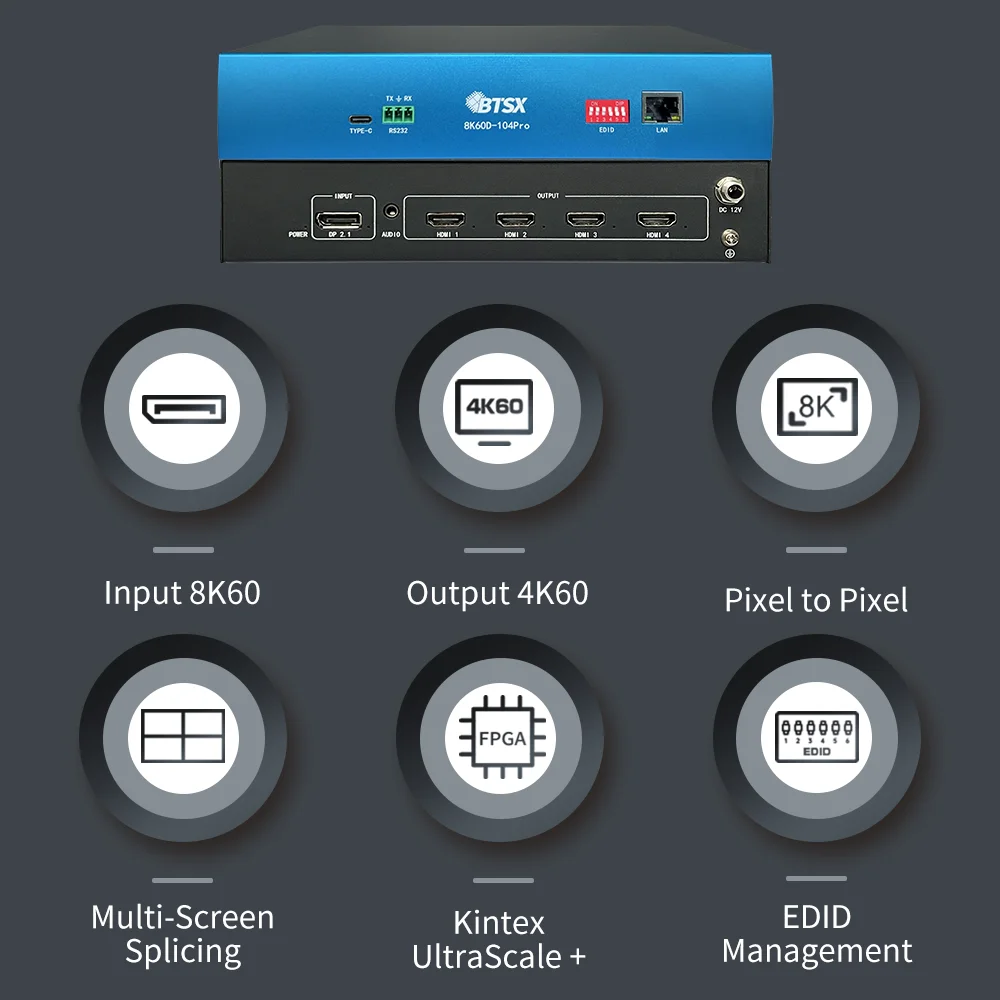 Ultra HD Multi Screen Processor for Multi Channel Display 4K60 Output 8K60 Input Various Splicing Modes EDID Management