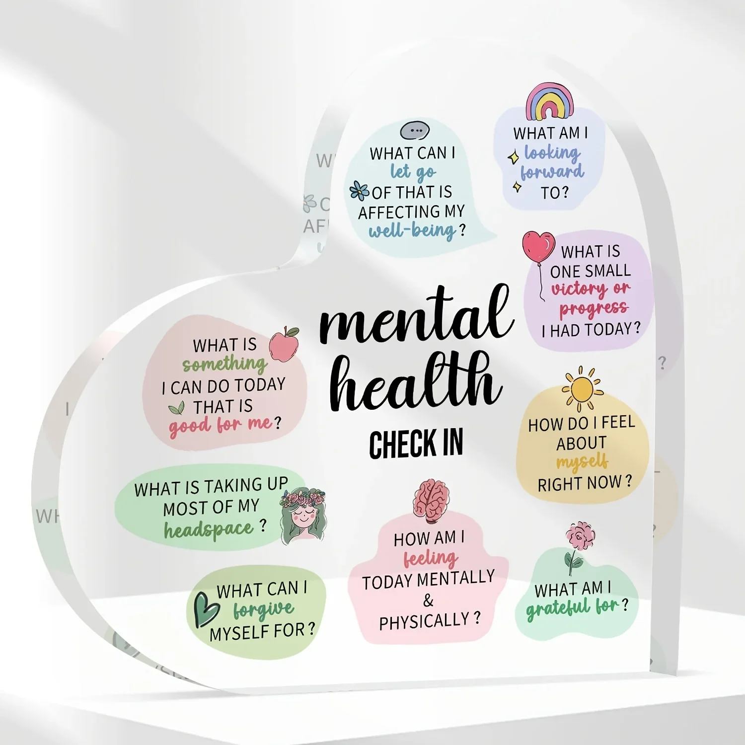 CIFBUY Acrylic Sign 2D Flat Heart Shaped Mental Health Self Care Checklist Quote Plaque Sentimental Keepsake Home Decor Gift for